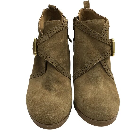 Franco Sarto Light Brown Suede Arielle Wedge Buckle Bootie Side Zipper size 7 - Picture 6 of 9